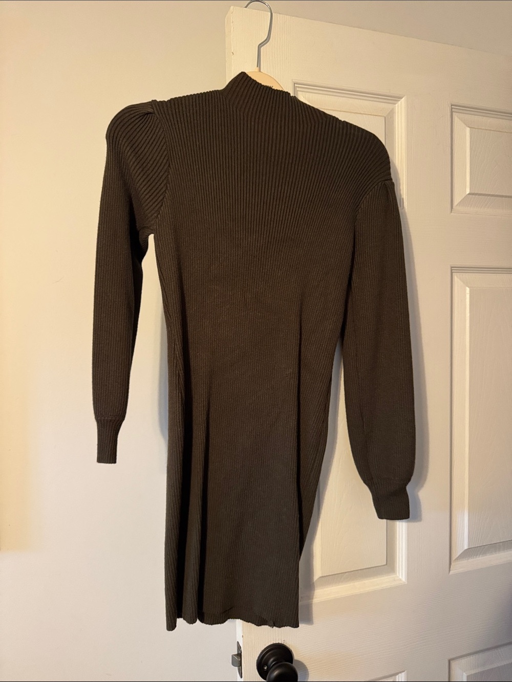 Amazon Brown Ribbed Mock Neck Sweater Dress